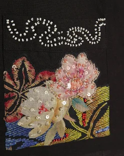 Black Cotton Beaded Floral Shirt