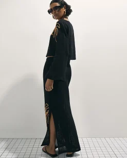 Black Cotton Beaded Knit Top
