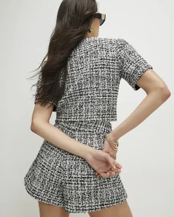 Black Cotton Blend Boucle Wrap Over Top