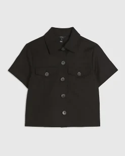 Black Cotton Blend Boxy Fit Shirt