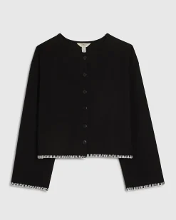 Black Cotton blend Cosy Whipstitch Cardigan