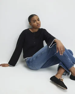 Black Cotton blend Cosy Whipstitch Cardigan