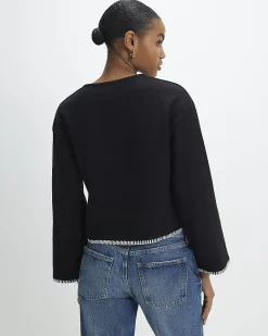Black Cotton blend Cosy Whipstitch Cardigan