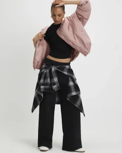 Black Cotton Blend Fitted Ribbed Top