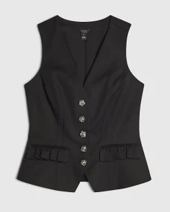 Black Cotton blend Frill Pocket Waistcoat