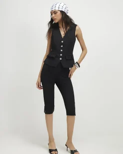 Black Cotton blend Frill Pocket Waistcoat