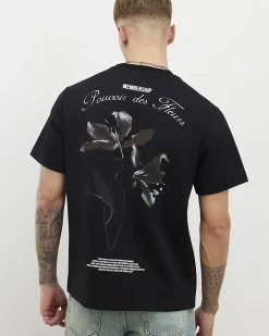 Black Cotton Blend Membership Floral T-Shirt