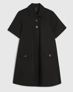 Black Cotton Blend Mini Shirt Dress