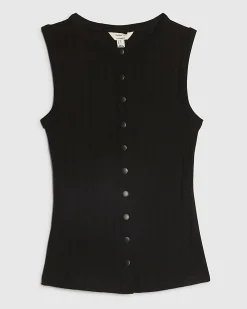 Black Cotton Blend Popper Tank Top