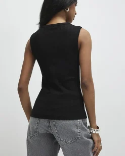 Black Cotton Blend Popper Tank Top