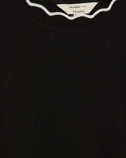 Black Cotton Blend Scallop Trim Top