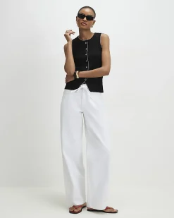 Black Cotton Blend Scallop Trim Ribbed Top