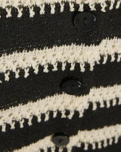 Black Cotton Blend Striped Crochet Shirt