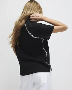 Black Cotton Cosy Whipstitch T-shirt