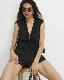 Black Cotton Embroidered Waistcoat