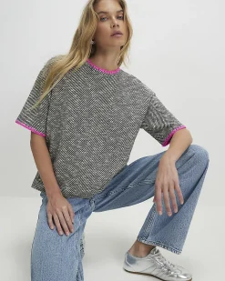 Black Cotton Herringbone Whipstitch T-Shirt