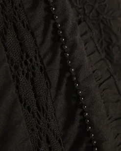 Black Cotton Lace Pearl Detail Smock Cami Top