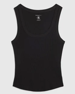 Black Cotton Ribbed Scoop Neck Vest Top
