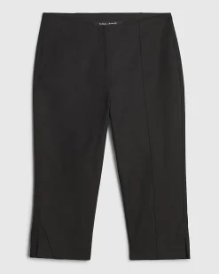 Black Cotton Sateen Capri Trousers