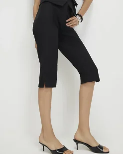 Black Cotton Sateen Capri Trousers