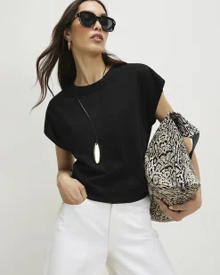 Black Cotton Short Sleeve Loose Fit Top