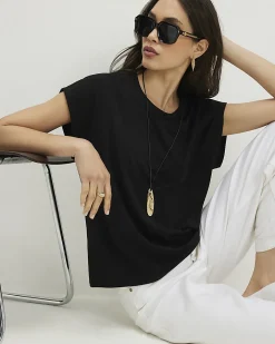 Black Cotton Short Sleeve Loose Fit Top