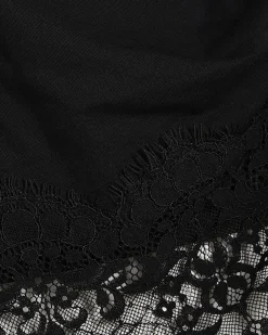 Black Cotton Short Sleeve Lace Aysmmetric Top