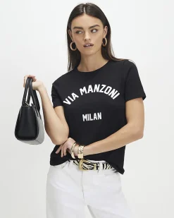 Black Cotton Short Sleeve Via Manzoni T-shirt
