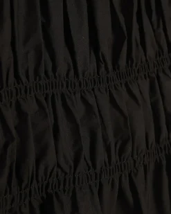 Black Cotton Short Sleeve Shirred Top