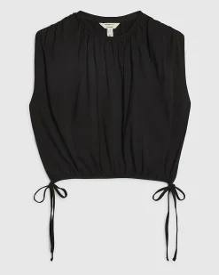 Black Cotton Short Sleeve Bubble Hem T-Shirt