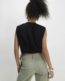 Black Cotton Short Sleeve Bubble Hem T-Shirt