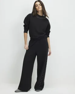 Black Cotton Studded Sweatshirt
