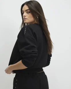 Black Cotton Studded Sweatshirt