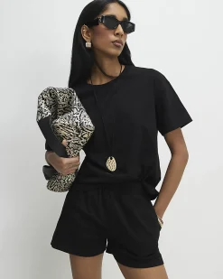 Black Cotton T-Shirt and Shorts Set