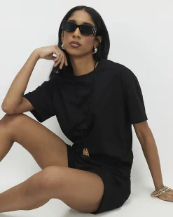 Black Cotton T-Shirt and Shorts Set