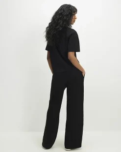 Black Cotton T-Shirt and Trousers Set