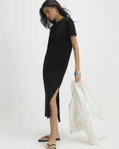 Black Cotton T-Shirt Midi Dress