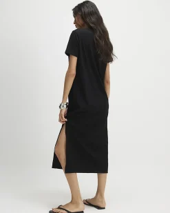 Black Cotton T-Shirt Midi Dress