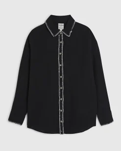 Black Cotton Whipstitch Beach Shirt