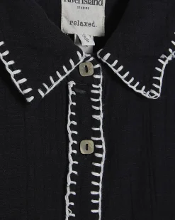 Black Cotton Whipstitch Beach Shirt