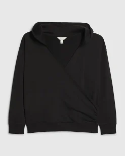 Black Cotton Wrap Front Hoodie