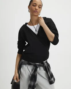 Black Cotton Wrap Front Hoodie