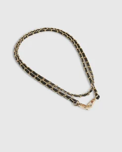 Black Cross Body Faux Leather Phone Chain