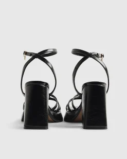 Black Cross Strap Block Heeled Sandals
