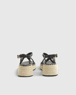 Black Cross Strap Sling Back Wedge Sandals