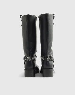 Black Embellished Harness Boots