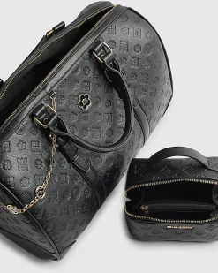 Black Embossed Monogram Barrel Bag Bundle