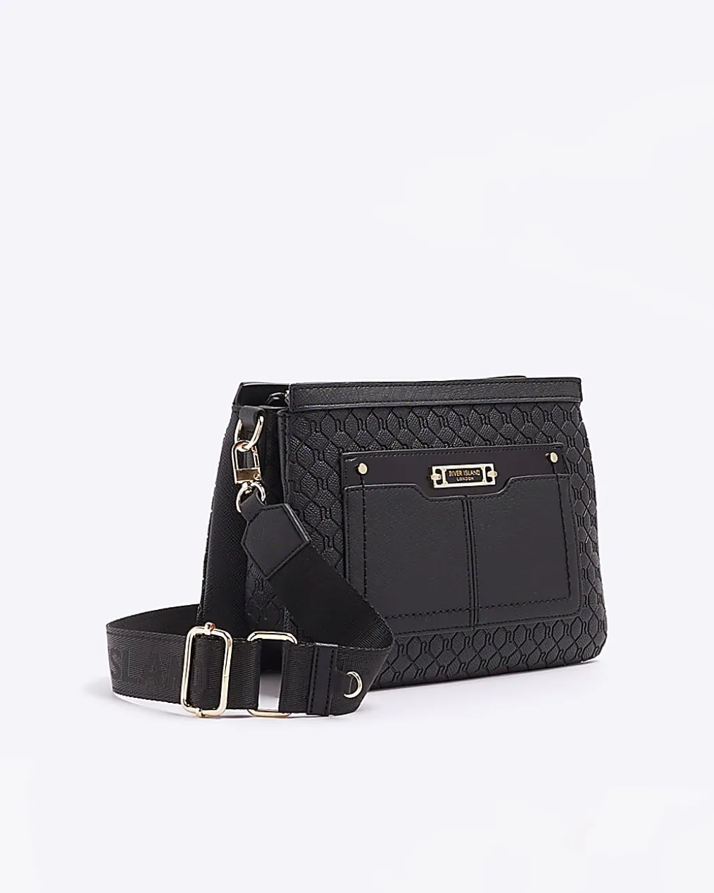 Black embossed monogram cross body bag