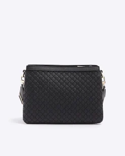 Black embossed monogram cross body bag