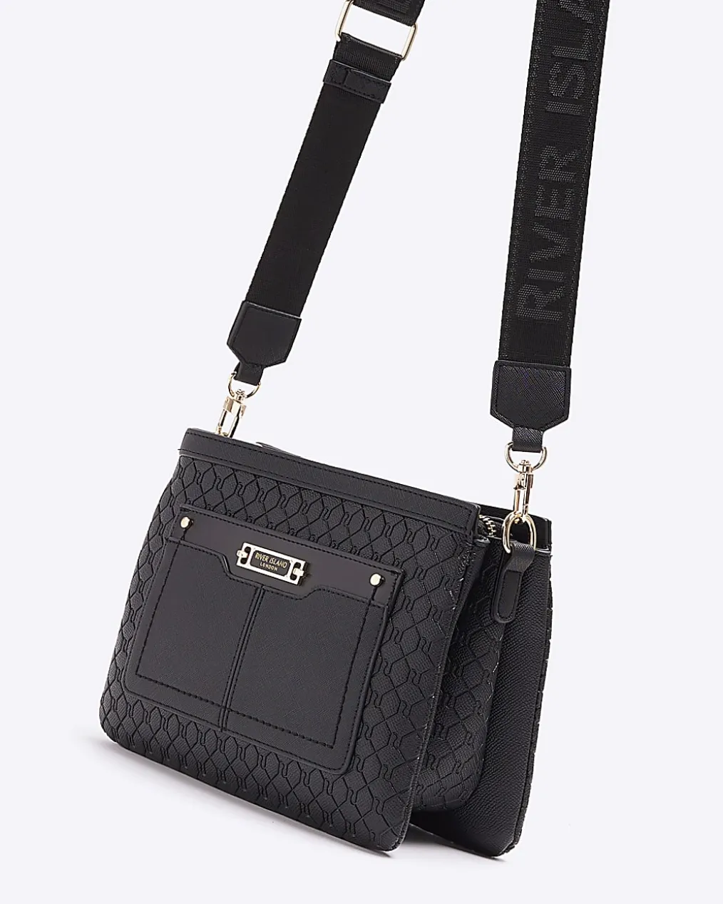 Black embossed monogram cross body bag